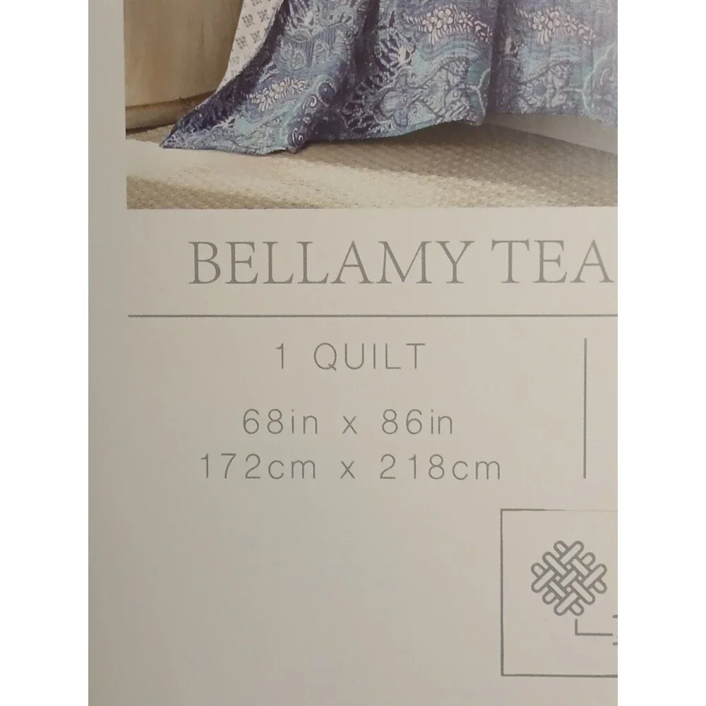 Levtex Twin 2 Peice Bellamy Teal Quilt Set Reversible Blue/Teal/White Print NEW